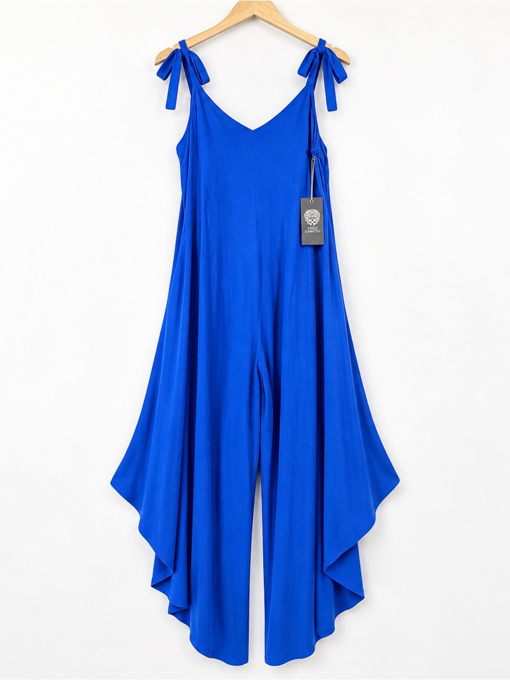 NWT Vince Camuto Blue Tie Shoulder Challis Wide Leg Jumpsuit S